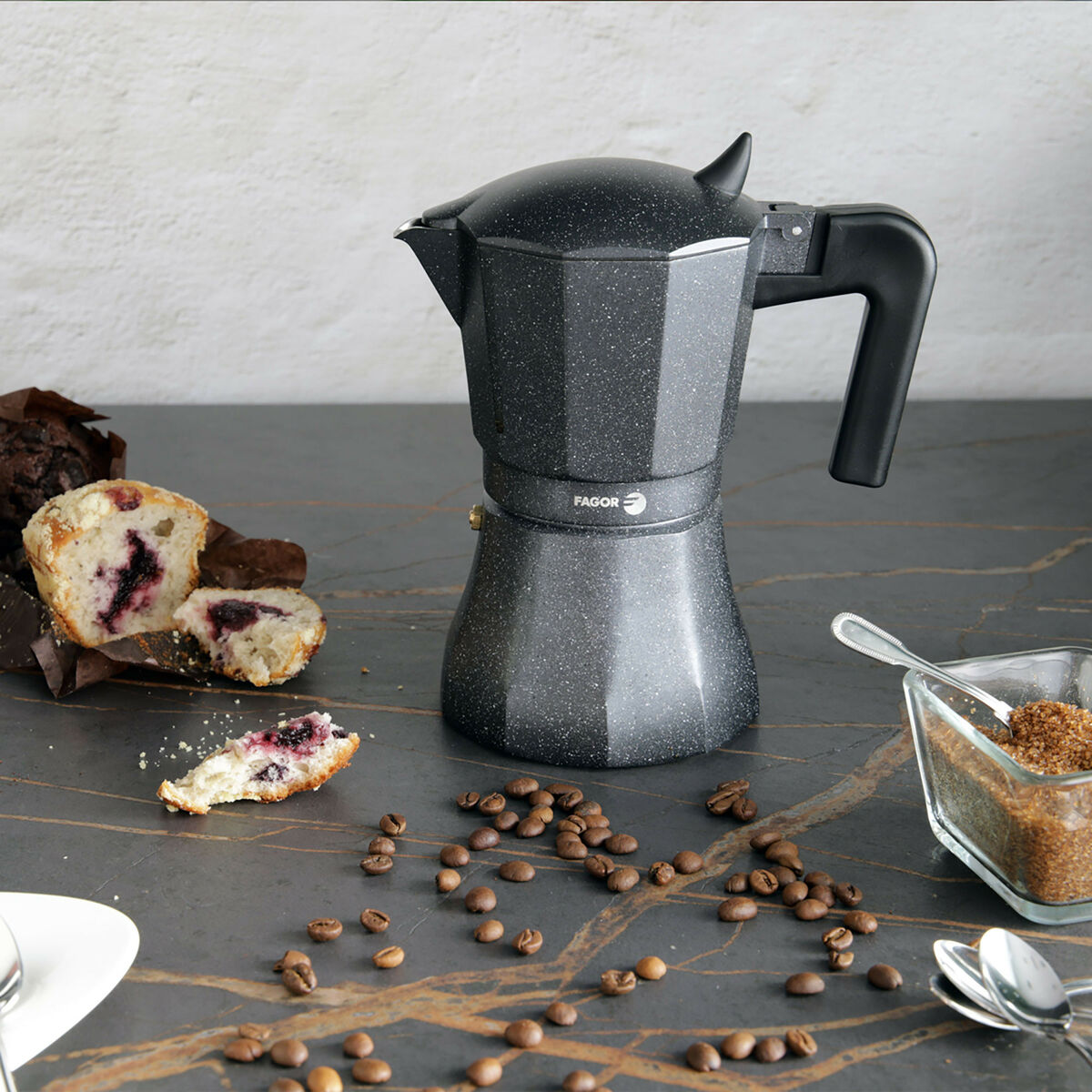 Italian Coffee Pot Fagor Black Aluminium-1